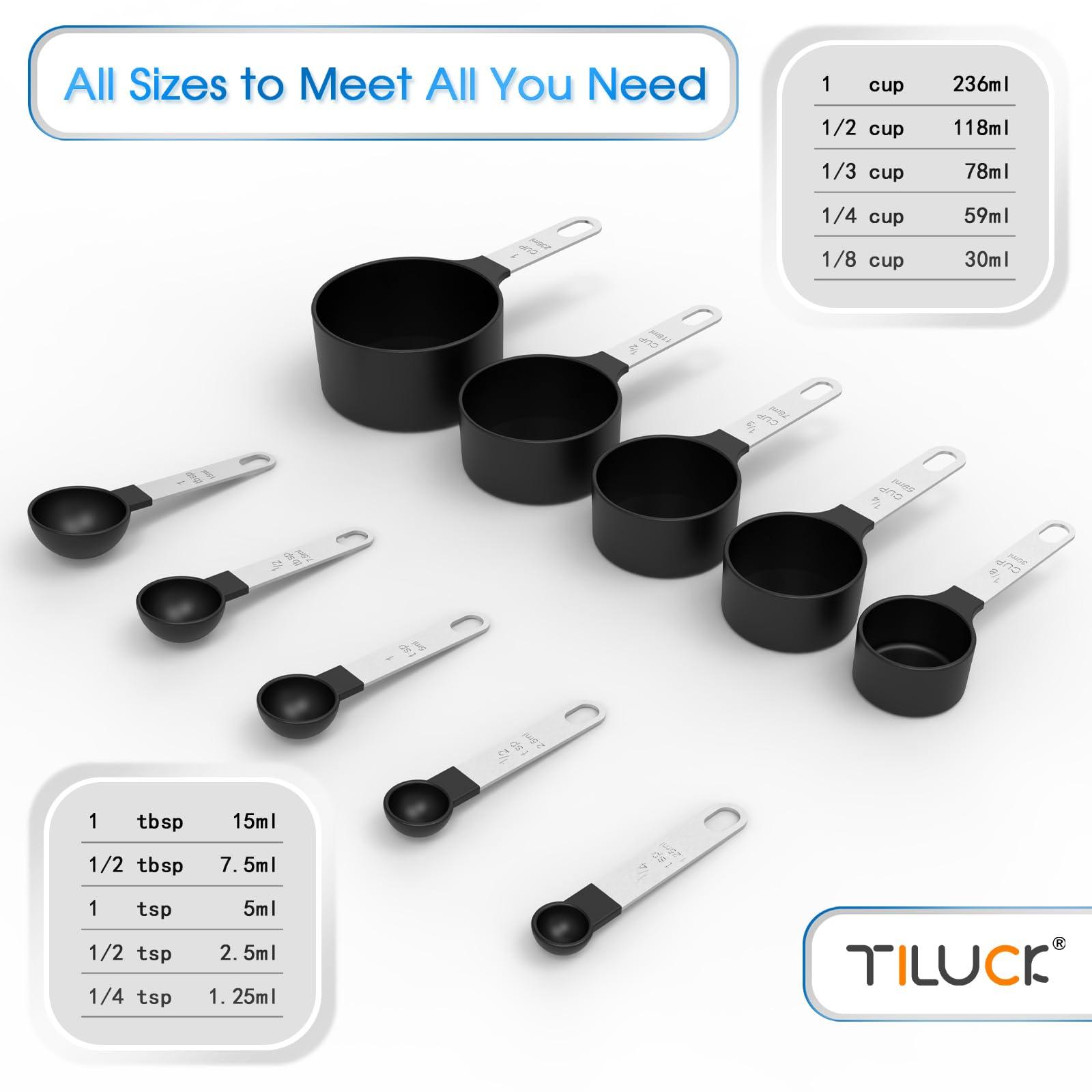 TILUCK Measuring Cups & Spoons Set, Stackable Cups and Spoons, Nesting Measure Cups with Stainless Steel Handle, Kitchen Gadgets for Cooking & Baking (Black) - CookCave