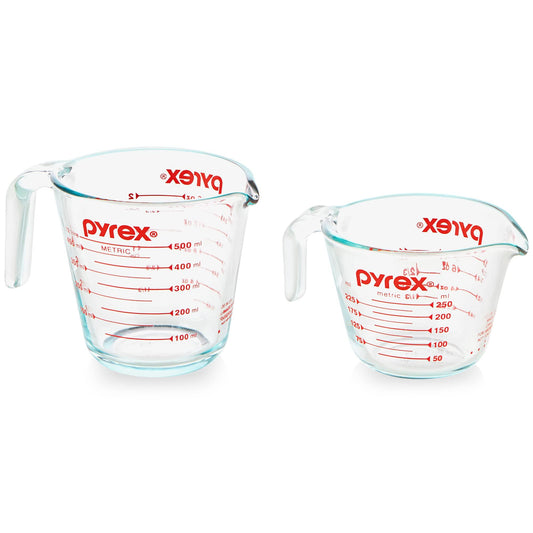 Pyrex 2 Piece Glass Measuring Cup Set, Includes 1-Cup, and 2-Cup Tempered Glass Liquid Measuring Cups, Dishwasher, Freezer, Microwave, and Preheated Oven Safe, Essential Kitchen Tools - CookCave