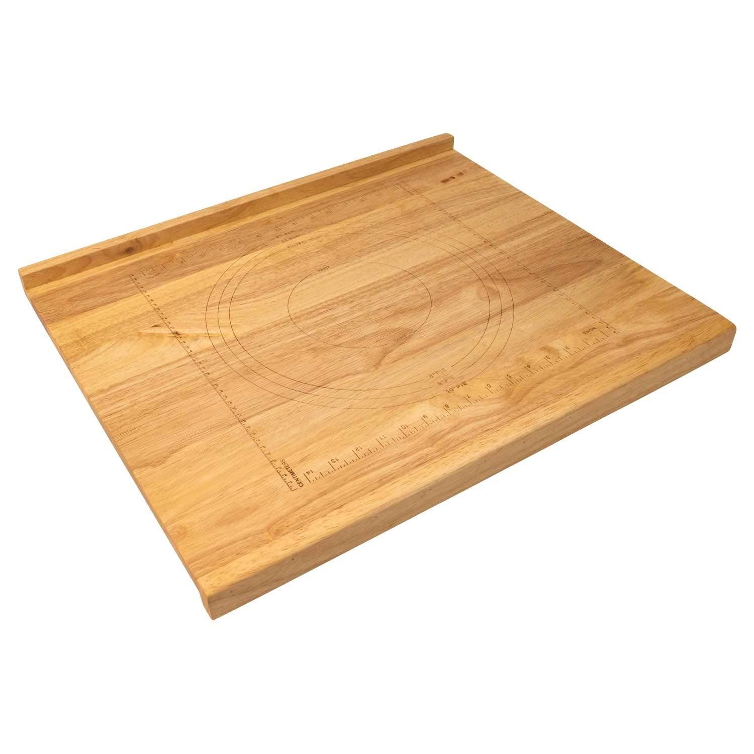 Zelancio Reversible Wooden Pastry Board - 24" x 20" Pastry Board with Engraved Ruler and Pie Board Template, Features Front and Back Counter Lip - CookCave