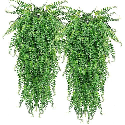 SzJias Artificial Hanging Plants Ferns Faux Fake Plants for Patio Porch Outdoor Decor (2 Pcs) - CookCave