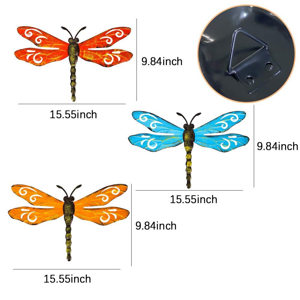 Scwhousi Metal Dragonfly Wall Decor Outdoor Garden Fence Art,Hanging Decorations for Living Room, Bedroom, 3 Pack - CookCave