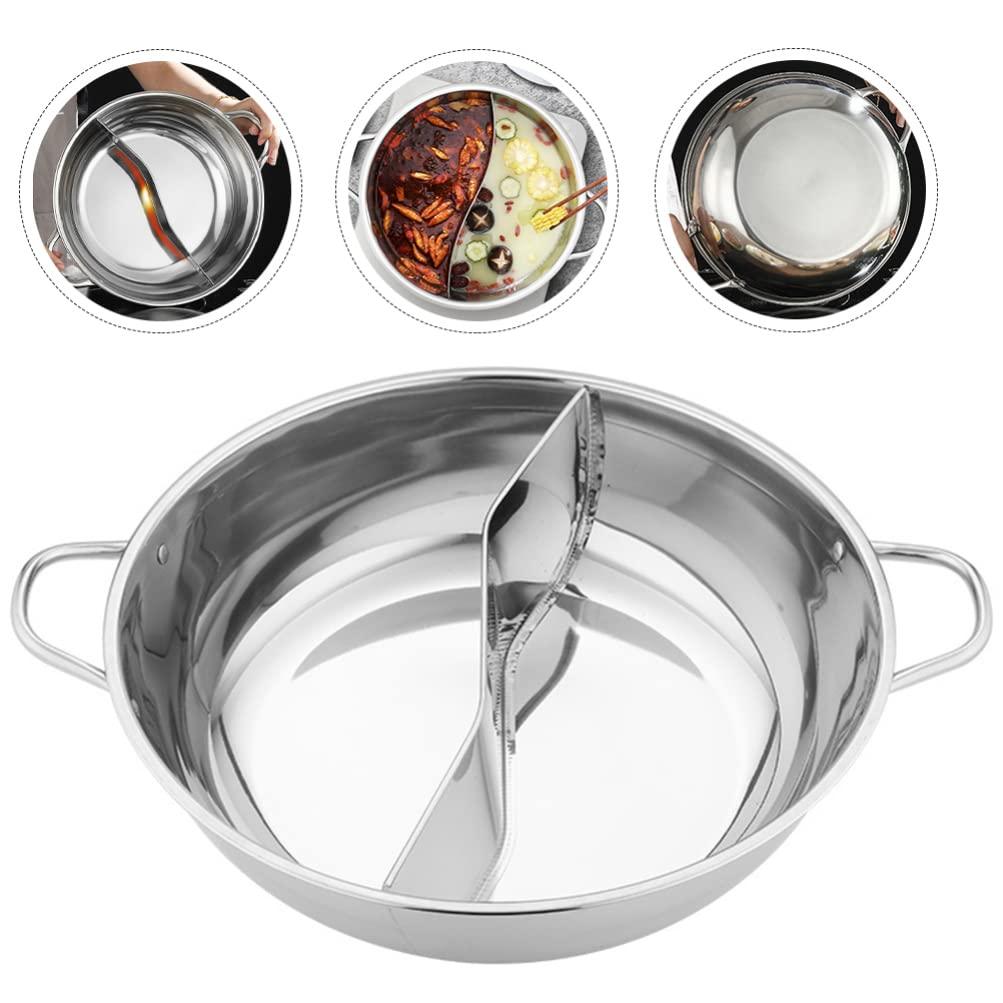 CALLARON Stainless Steel Cookware Two- Flavor Divided Hot Pot Pan 26cm Stainless Steel Shabu Shabu Hot Pot Mandarin Duck Pot Kitchen Soup Cooking Basin Stock Pot Ramen Cooker - CookCave