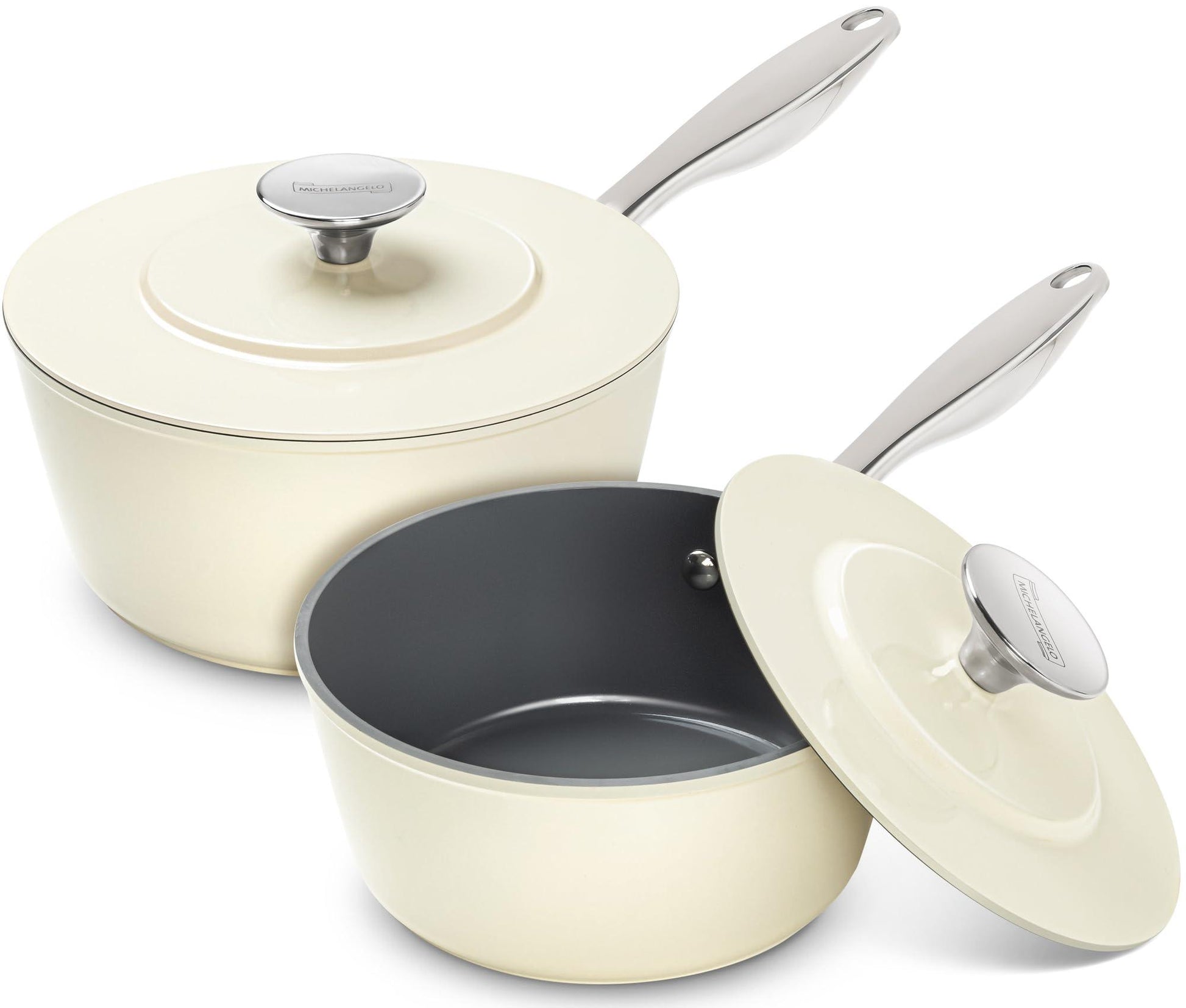 MICHELANGELO Sauce Pan with Lid, Nonstick Ceramic Saucepans Set, 1.5Qt & 3Qt Sauce Pan Sets with Stainless Steel Handle, Non-Toxic, Induction Compatible, Oven Safe - CookCave