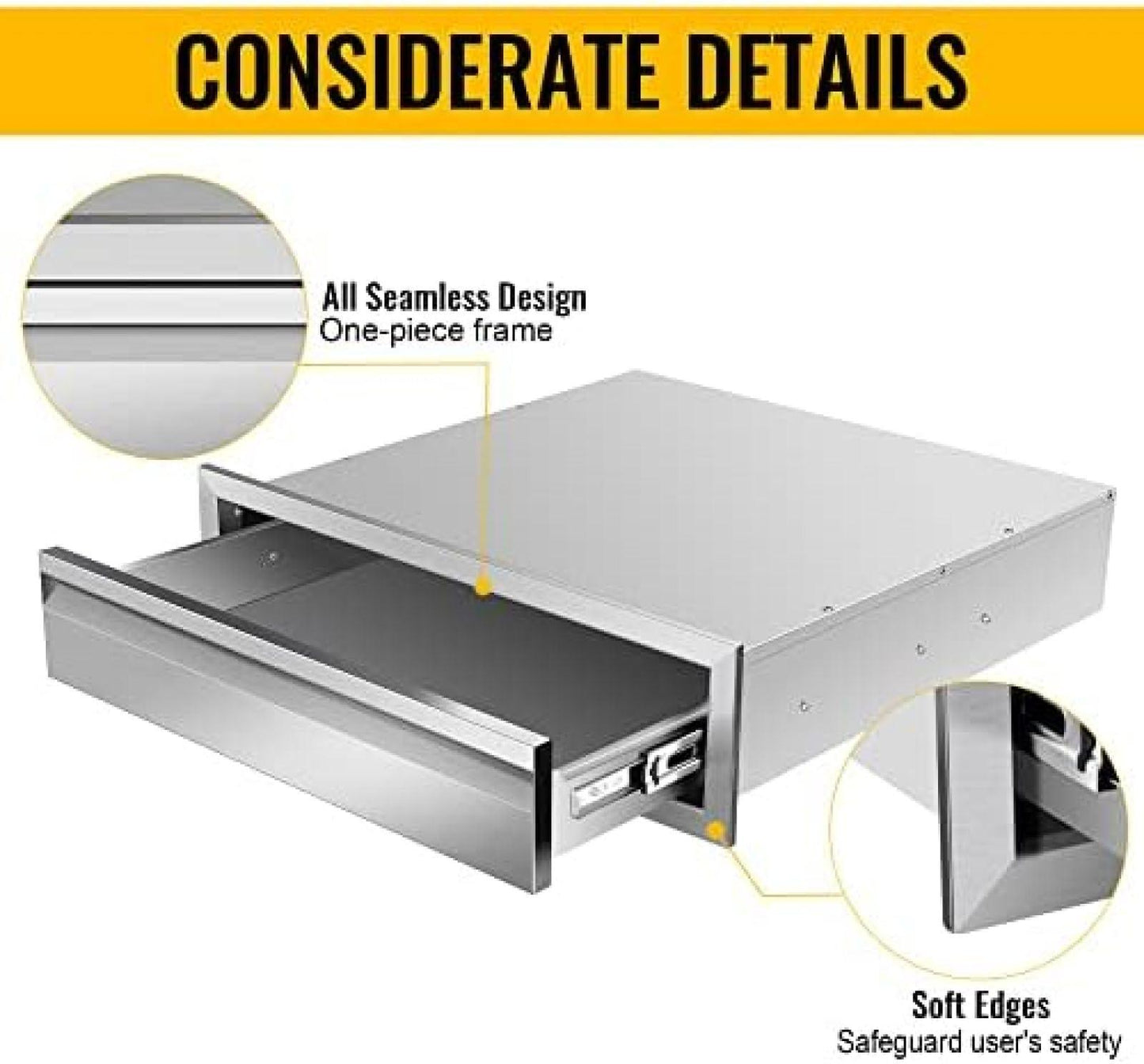 Outdoor Kitchen Drawers, Flush Mount Double BBQ Access Drawers Stainless Steel with Recessed Handle, BBQ Island Drawers for Outdoor Kitchens Or Grill Station,-24W X 6.5H X 23D Inch - CookCave