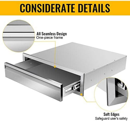 Outdoor Kitchen Drawers, Flush Mount Double BBQ Access Drawers Stainless Steel with Recessed Handle, BBQ Island Drawers for Outdoor Kitchens Or Grill Station,-24W X 6.5H X 23D Inch - CookCave