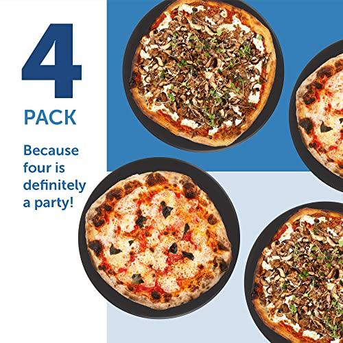 4-Pack Ceramic Pizza Stones - Make Restaurant-Quality Pizza Right at Home - Easy to Use - Durable up to 500℉ - 100% Black Cordierite - 11.75” Diameter - CookCave