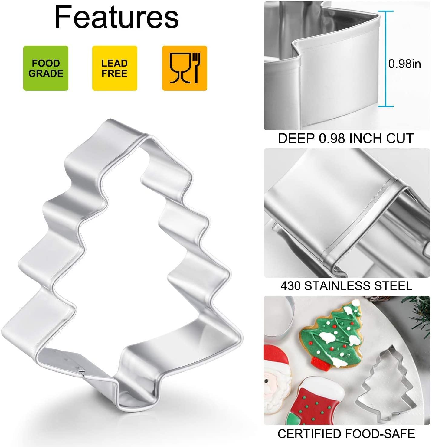 Christmas Cookie Cutters, 8Pcs Winter Holiday Cookie Cutter Set, Stainless Steel Metal Cutter with Gingerbread Men,Christmas Tree,Snowflake, Candy Cane, Angel, Santa Face,Stocking,Mitten - CookCave