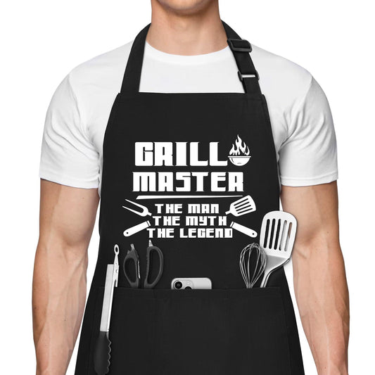 Riqiaqia Gifts for Men, Chef Apron with 3 Pockets, Adjustable Dad Aprons, Perfect for Kitchen Cooking, BBQ, Grilling, Birthday Christmas Valentine's Day Gifts for Husband, Dad - CookCave