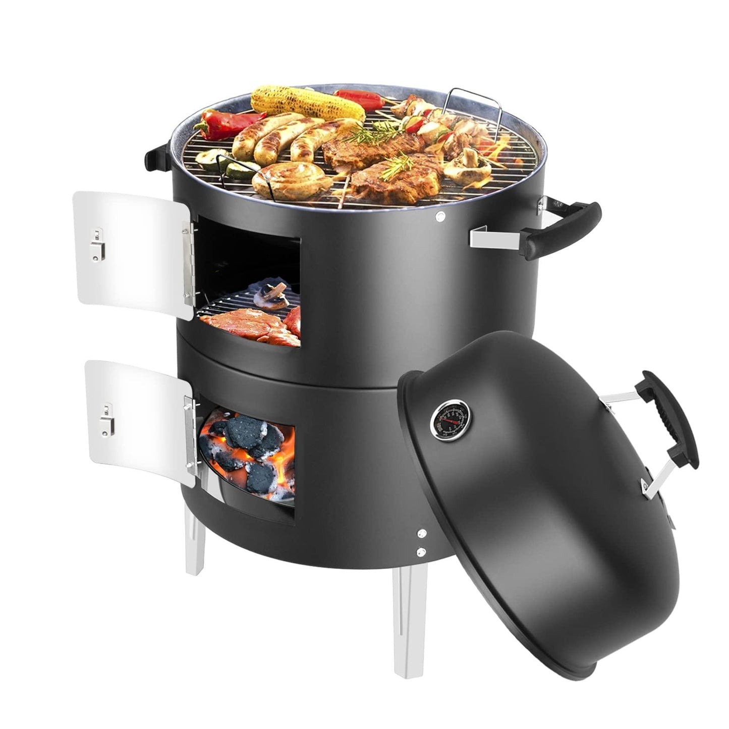 SUNLIFER Portable Charcoal BBQ Grill: Outdoor Small Charcoal Grills with Meat Smoker Combo for Backyard Patio Barbecue | Outdoor Smoking | Camping BBQ | Outside Cooking - CookCave