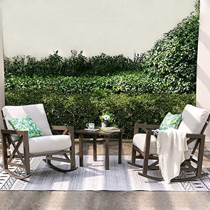 NATURAL EXPRESSIONS Rocking Bistro Set, 3 Piece Outdoor Patio Conversation Furniture Set with 2 Rockers and 1 Metal Coffee Table with Thick Cushions for Backyard,Porch,Poolside,300lbs - CookCave
