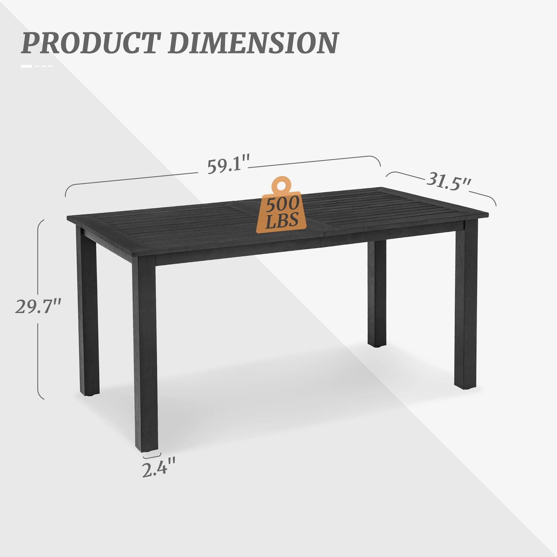 Cozyman 6-Person HDPS Outdoor Dining Table, Weather-Resistant Rectangle Patio Dining Table, 500LBS Weight Capacity, Outdoor Patio Table for Outside Indoor, Lawn, Garden, and Backyard, Black - CookCave