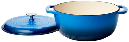 Amazon Basics Enameled Cast Iron Covered Round Dutch Oven, 6-Quart, Blue - CookCave