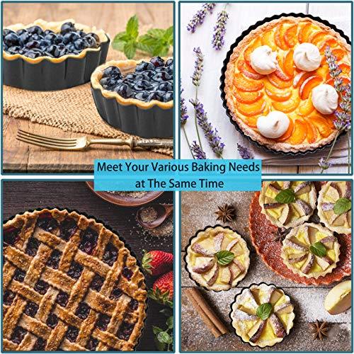 Vnray Mini Tart Pans with Removable Bottom 4 inch Set of 10, Non-stick Round Quiche Pan Heavy Duty Carbon Steel for Mousse Cakes, Christmas Dessert Baking with Silicone Scrubber - CookCave