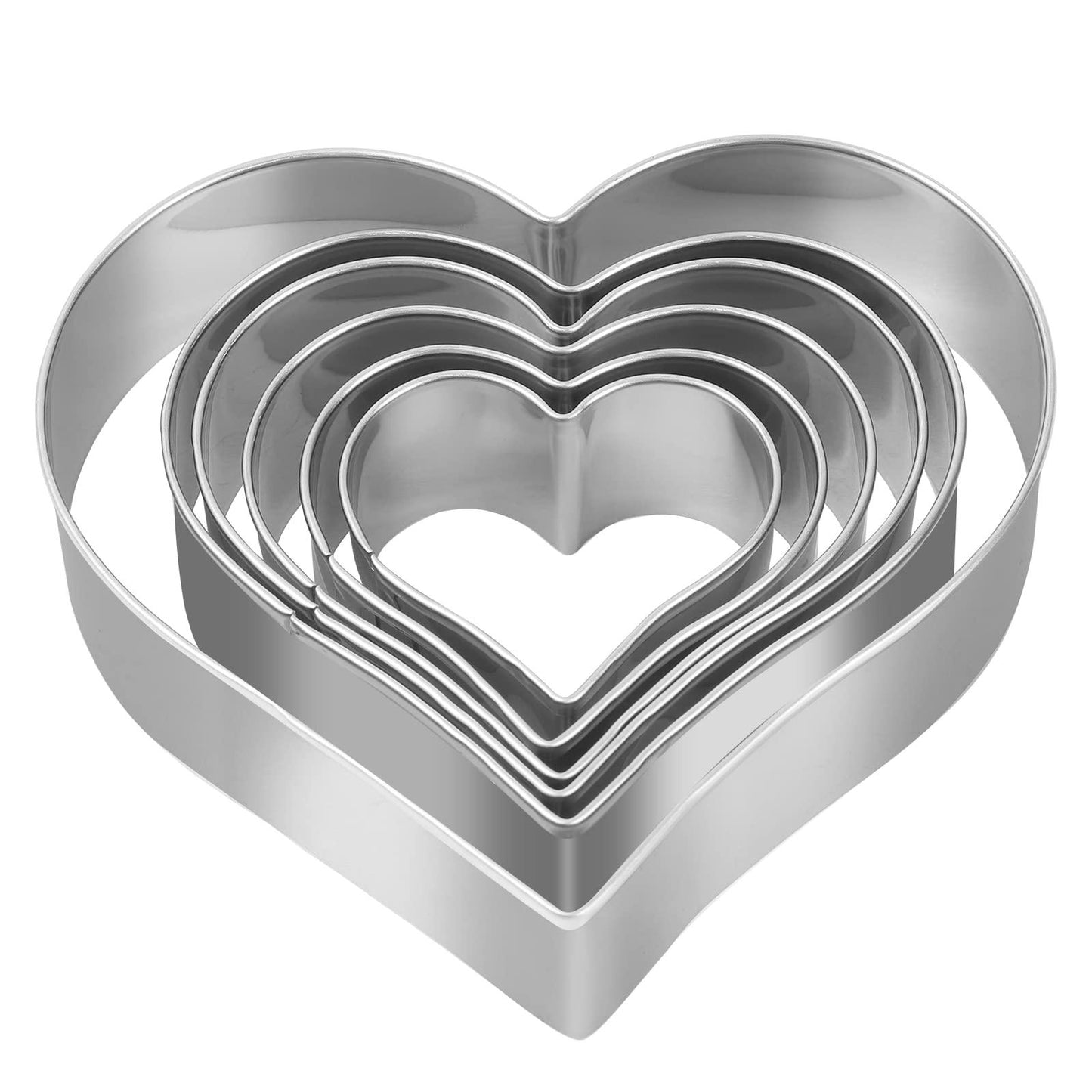 Heart Cookie Cutter Set - 6 Piece - 3 4/5", 3 1/5", 2 4/5", 2 3/5", 2 1/5", 1 4/5" - Heart Shaped Cookie Cutters, Stainless Steel Biscuit Pastry Cutters - CookCave