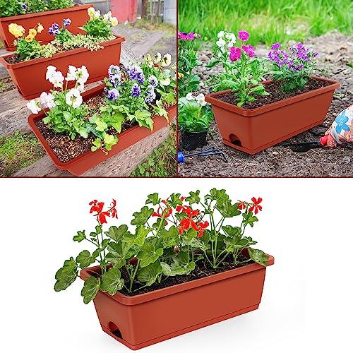 4 Pack 17 Inch Window Boxes Planters with Plant Stand, Flower Window Box with Drainage Tray Plastic Flower Herb Planters for Outdoor Indoor Plants, Boxes Planters with Metal Plant Stand for Patio - CookCave