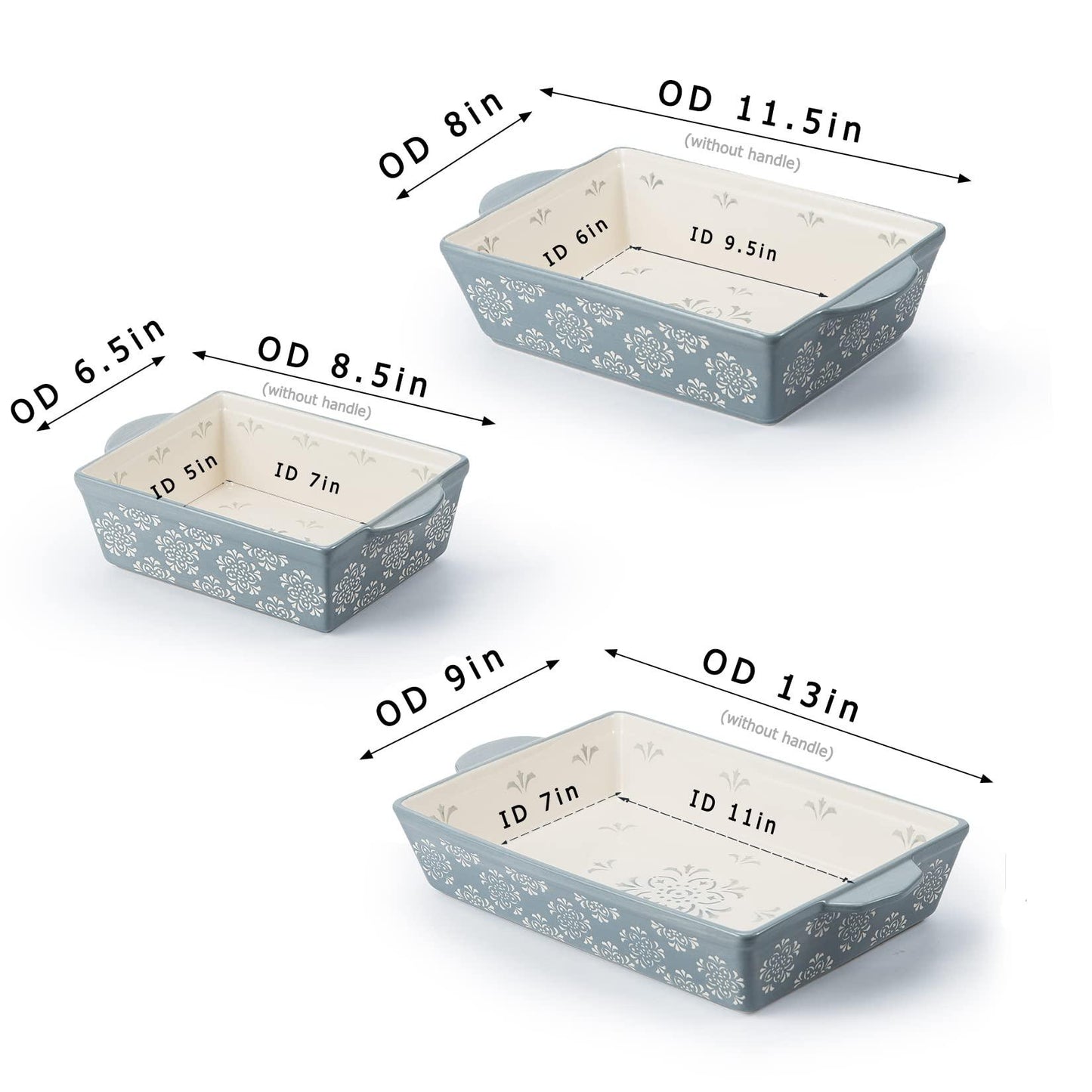 Original Heart Casserole Dish Ceramic Baking Pan 3pcs Bakeware Set Grey Baking Dish for Oven 9x13 Baking Pan Casserole Dish Set Nonstick Baking Dishes for kitchen - CookCave