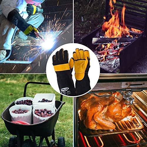TOPDC Welding Gloves 16 Inches Fire/Heat Resistant Leather For Mig, Tig, Stick, Forge, BBQ, Grill, Fireplace, Wood Stove, Oven, Animal Handling for Safe, Loving Pet Care - CookCave