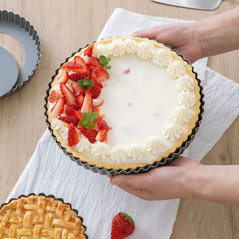 RICHSC-PAN Tart Pan 10 Inch Tart Pan Carbon Steel Round Non-Stick Pan Quiche Pan With Removable Chassisor For Mousse Cakes, Kitchen Reusable Baking Tools With A Depth Of 1.18 Inches - CookCave