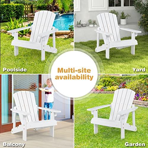 Giantex Wooden Kid's Adirondack Chair - All Weather Patio Chair with High Backrest, Arm Rest, 110 LBS Weight Capacity, Outdoor Fir Wood Porch Chair for Balcony, Backyard, Poolside, Yard (1, White) - CookCave