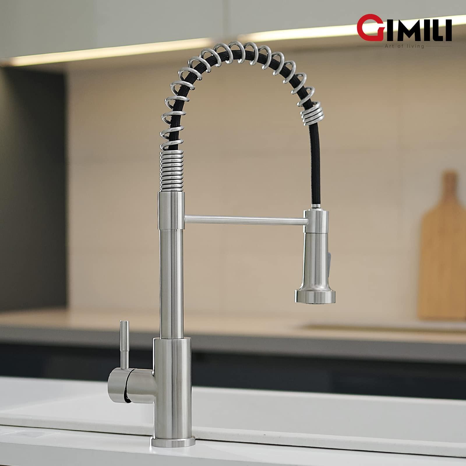 GIMILI Kitchen Faucet with Pull Down Sprayer High Arc Single Handle Spring Kitchen Sink Faucet Brushed Nickel Modern rv Stainless Steel Kitchen Faucets - CookCave