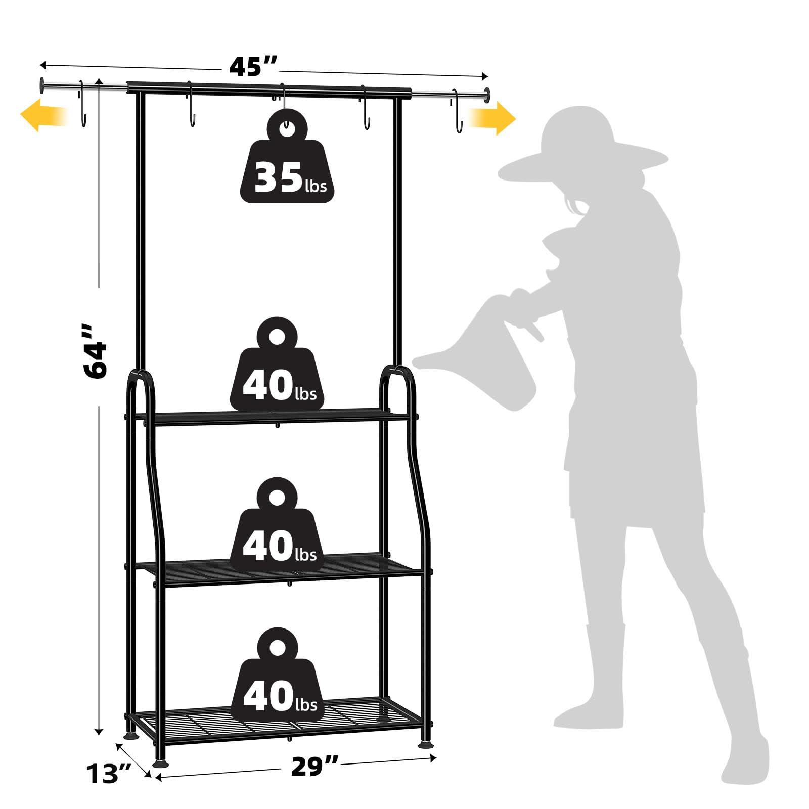 Simple Trending Plant Stand Indoor Outdoor, Heavy Duty Metal 3 Tiered Hanging Plant Shelf for Multiple Flower Planter Holder Tall Large Rack for Living Room Garden Balcony, Black - CookCave