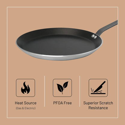 De Buyer CHOC Nonstick Crepe & Tortilla Pan - 8.75” - Ideal for Making & Reheating Crepes, Tortillas & Pancakes - 5-Layer PTFE Coating - Made in France - CookCave