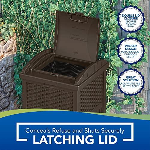 Suncast 33 Gallon Hideaway Can Resin Outdoor Trash with Lid Use in Backyard, Deck, or Patio, 33-Gallon, Brown - CookCave