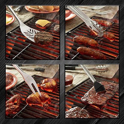 Pure Grill 4-Piece Stainless Steel BBQ Tool Utensil Set - Professional Grade Barbecue Accessories - CookCave