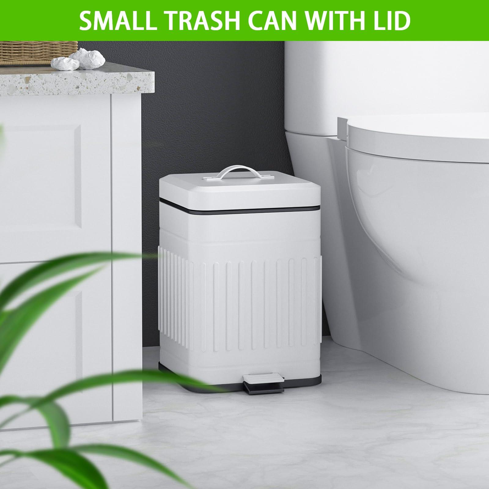 CEROELDA Small Trash Can with Lid-5L/1.3 Gal, Stainless Steel Outdoor Dog Poop Garbage Can-Farmhouse Retro Metal Waste Bin w/Step Pedal for Bathroom Bedroom Office-Soft Close-White - CookCave