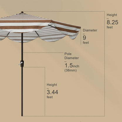 Tempera 9ft Auto Tilt Scalloped Patio Umbrellas Outdoor Table Umbrellas with Fade Resistant Canopy, 8 Sturdy Rids, Luxurious Vintage Umbrellas for Lawn, Pool, Deck, Balcony - CookCave