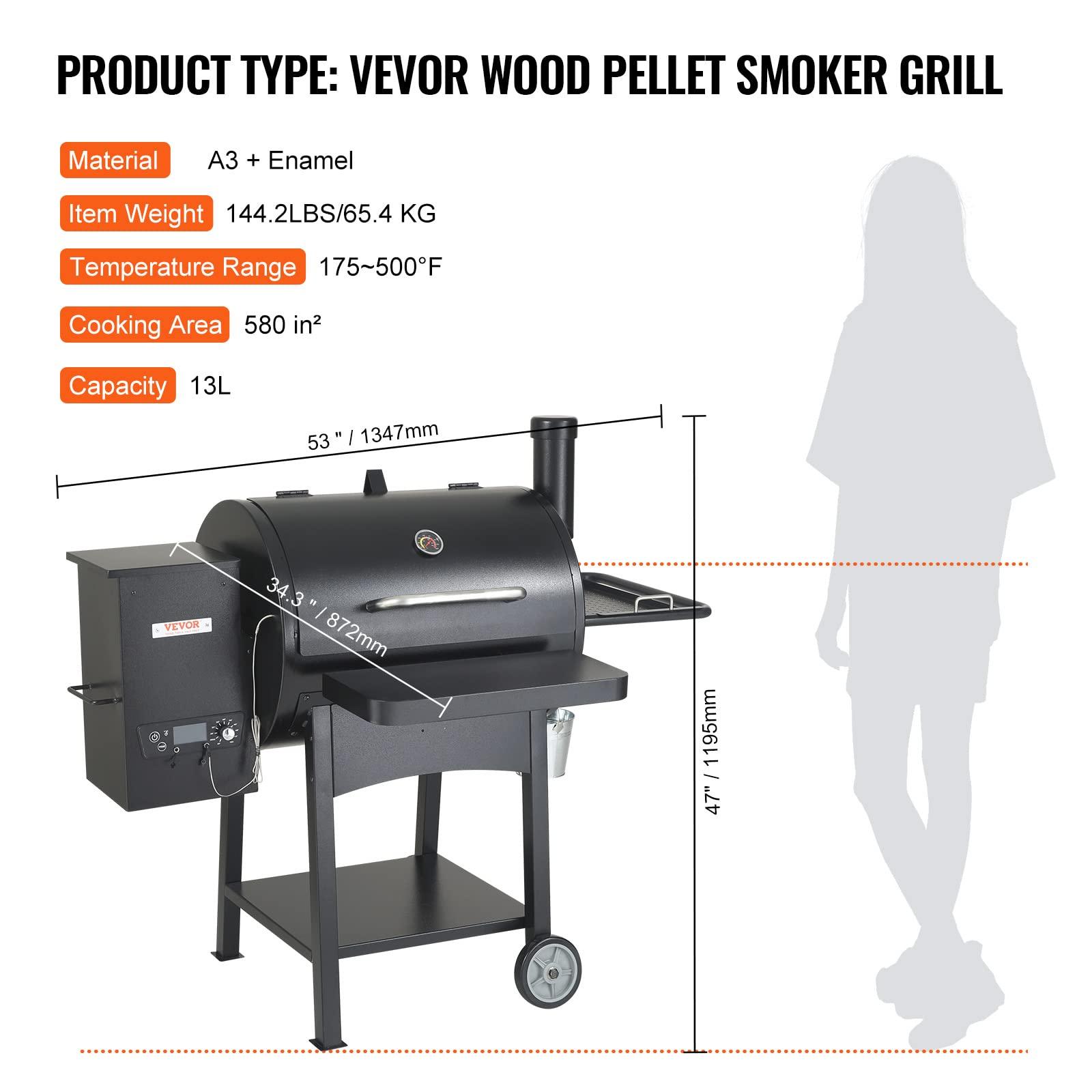 VEVOR Smoker Pellet Grill,Portable Wood Pellet Grill with Cart for Outdoor Cooking, Barbecue Camping,Picnic,Patio and Backyard,580 sq,Black - CookCave