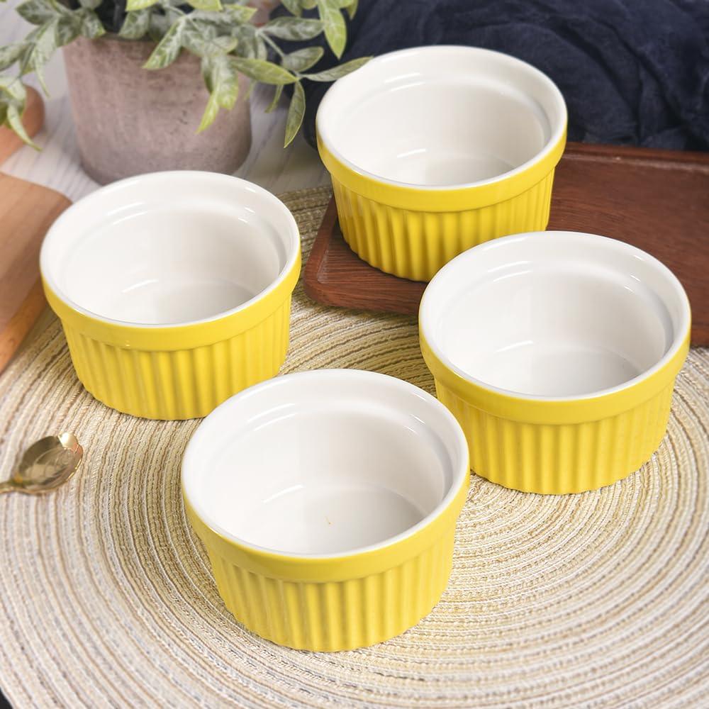 homEdge Porcelain Ramekins Set, 240 ml / 8 Fl Ounces Ice Cream Bowl, Creme Brûlée Ramekins Soufflé Cup for Baking, Set of 6 Yellow - CookCave