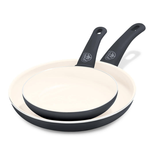 GreenLife Soft Grip Healthy Ceramic Nonstick 7" and 10" Frying Egg Omeltte Pan Skillet Set, PFAS-Free, Dishwasher Safe, Black and Cream - CookCave