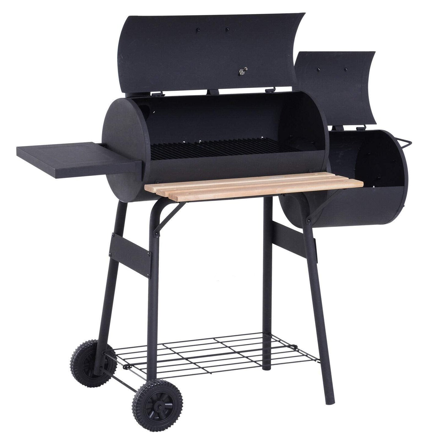 Portable Backyard Charcoal BBQ Grill and Offset Smoker Combo Backyard with Wheels Steel 48 Inch - CookCave