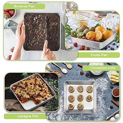 TeamFar Square Cake Pan, 8/9 Inch Stainless Steel Square Baking Pan for Cake Brownie Lasagna, Non-Toxic & Heavy Duty, One Piece Design & Deep Wall, Smooth & Dishwasher Safe – Set of 2 - CookCave