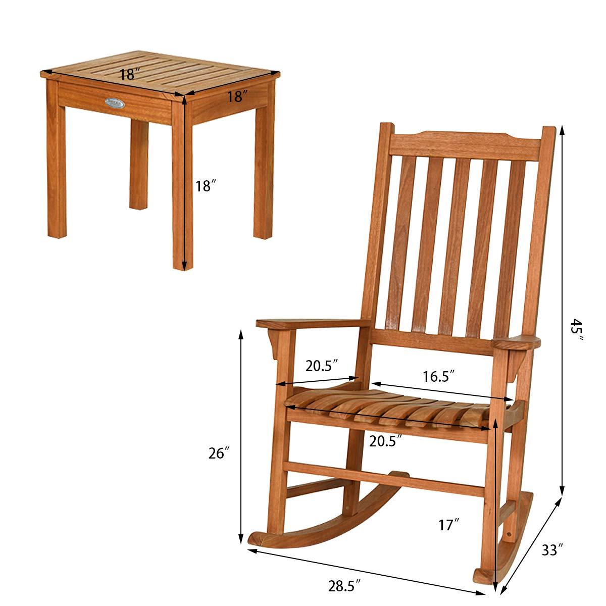 Giantex 3 Piece Patio Rocking Chair Set, Outdoor Wood Conversation Set w/ 2 Rockers & 1 Coffee Table, Eucalyptus Wooden Rocking Bistro Set for Backyard Porch Poolside Lawn - CookCave