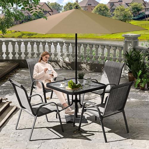 Amopatio Outdoor Dining Set for 5, Patio Table and Chairs Set, Textured Glass Tabletop, 4 Stackable Patio Chairs,Patio Furniture, Balcony, Porch, Lawn- Light Grey - CookCave