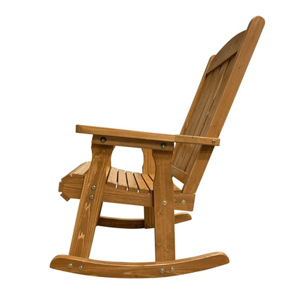 Wooden Rocking Chair with Comfortable Backrest Inclination, High Backrest and Deep Contoured Seat, Solid Fir Wood, Heavy Duty 600 LBS, for Both Outdoor and Indoor, Backyard, Porch and Patio - CookCave