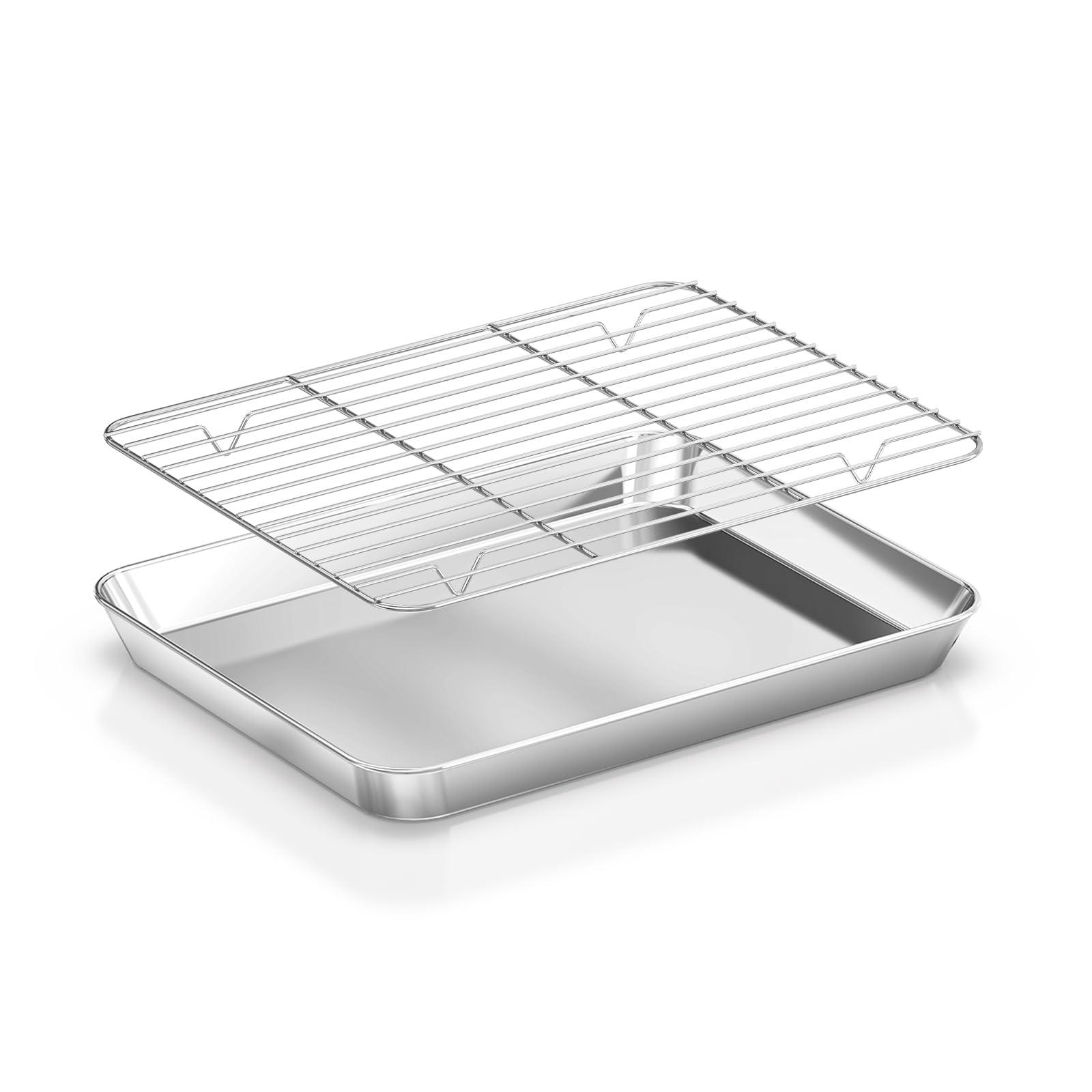 Fire More Baking Sheet and Cooling Rack Set, 2PCS Stainless Steel Cookie Sheets for Baking with Baking Rack, Size 12 x 10 x 1 Inch, Non Toxic & Heavy Duty & Easy Clean Baking Pan Tray for Toaster Oven - CookCave