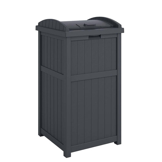 Suncast Trash Hideaway 33 Gallon Rectangular Garbage Trash Can Bin with Secure Latching Lid and Solid Bottom Panel for Outdoor Use, Cyberspace - CookCave