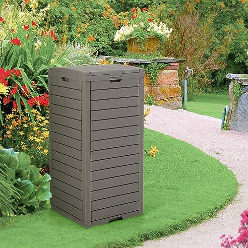 Goplus Outdoor Trash Can with Lid, 31 Gallon Large Outdoor Trash Bin & Pull-Out Liquid Drawer, Dual Lid Closure Design, Waterproof Resin Garbage Can Container for Porch Backyard Deck Patio (1) - CookCave