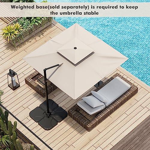 Tangkula 9.5 FT Cantilever Patio Umbrella, Outdoor Square Offset Umbrella with 360癛otation, Double Top Heavy Duty Patio Hanging Umbrella with Cross Base for Garden Deck Pool Backyard (Beige) - CookCave