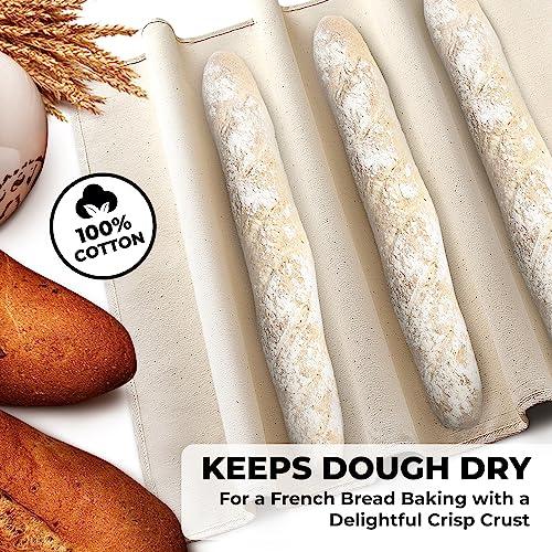 Orblue Bakers Couche and Proofing Cloth, 100% Cotton Fabric for Bread Dough Baking, Shaping Tool for Baguettes, Loaves, Ciabatta, Bread Couche 29.5 x 17.7 Inches - CookCave