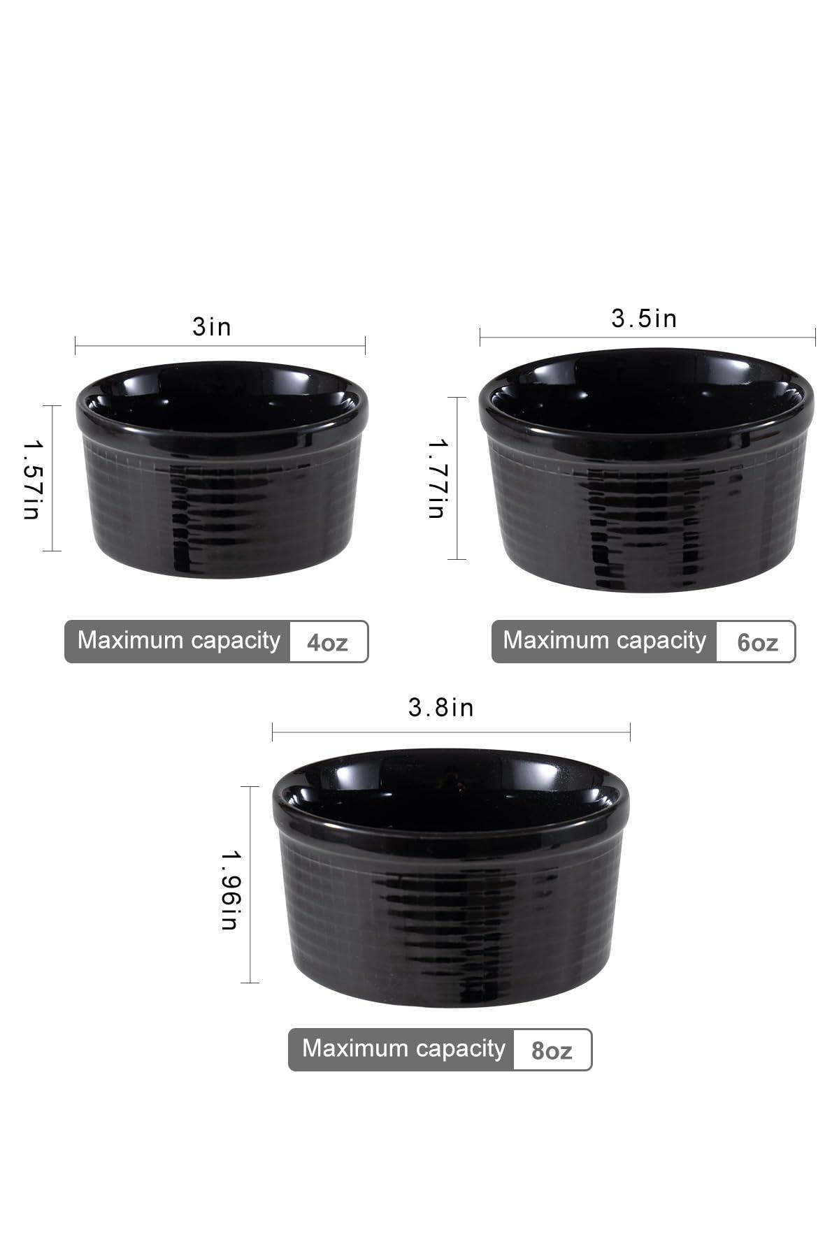 Yachi Black Creme Brulee Ramekins: 6 Pcs Ceramic Souffle Dishes Oven Safe Baking Bowl Set for Lava Cake | Pudding | Mini Custard | Sauces Dipping | Onion Soup | Flan (4OZ,Black) - CookCave