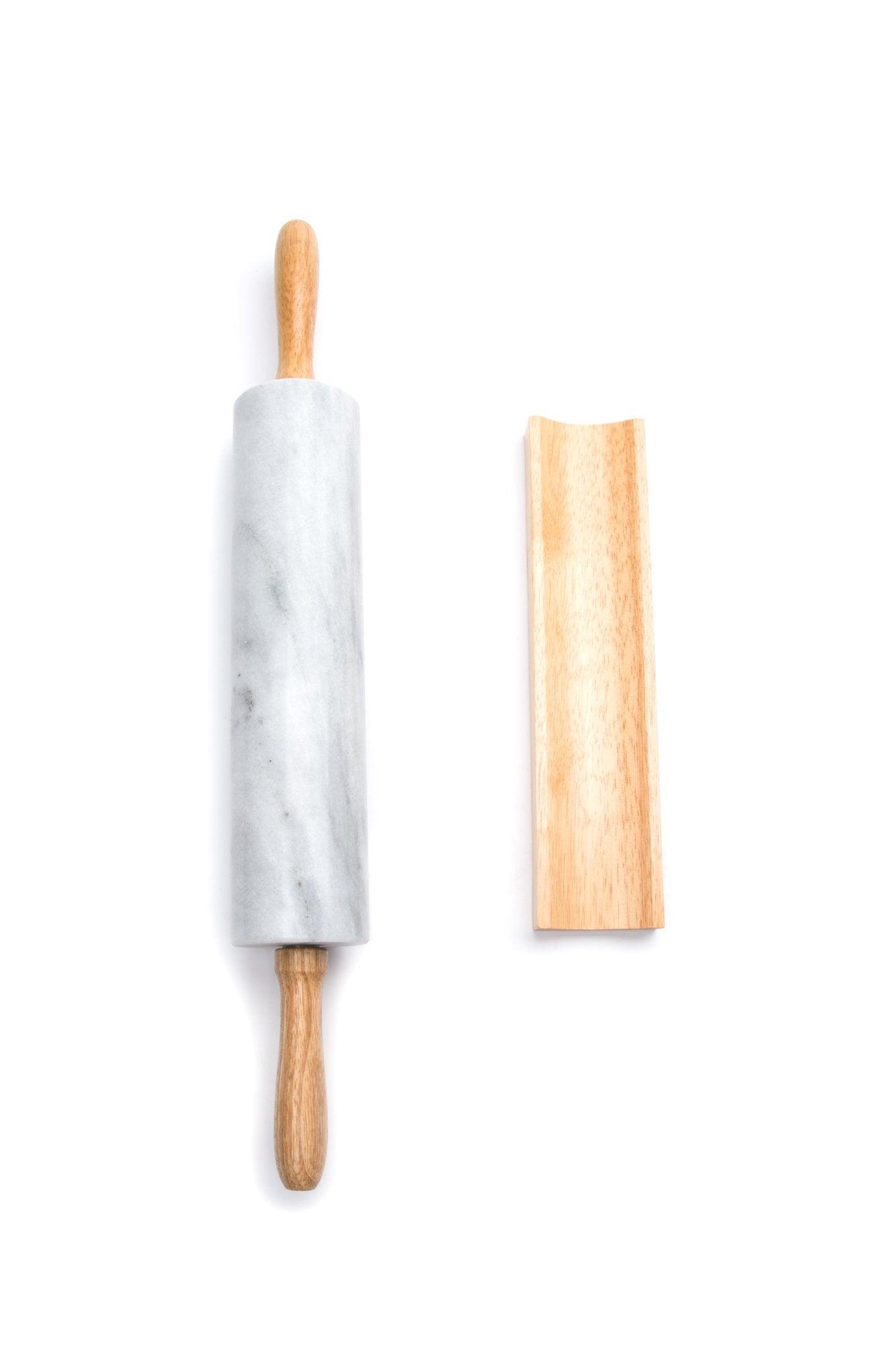 Fox Run Polished Marble Rolling Pin with Wooden Cradle, 10-Inch Barrel, White - CookCave