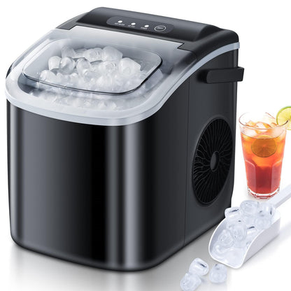 Countertop Ice Maker, Ice Maker Machine 6 Mins 9 Bullet Ice, 26.5lbs/24Hrs, Portable Ice Maker Machine with Self-Cleaning, Ice Scoop, and Basket, Compact Ice Maker for Home/Kitchen/Office/Party - CookCave