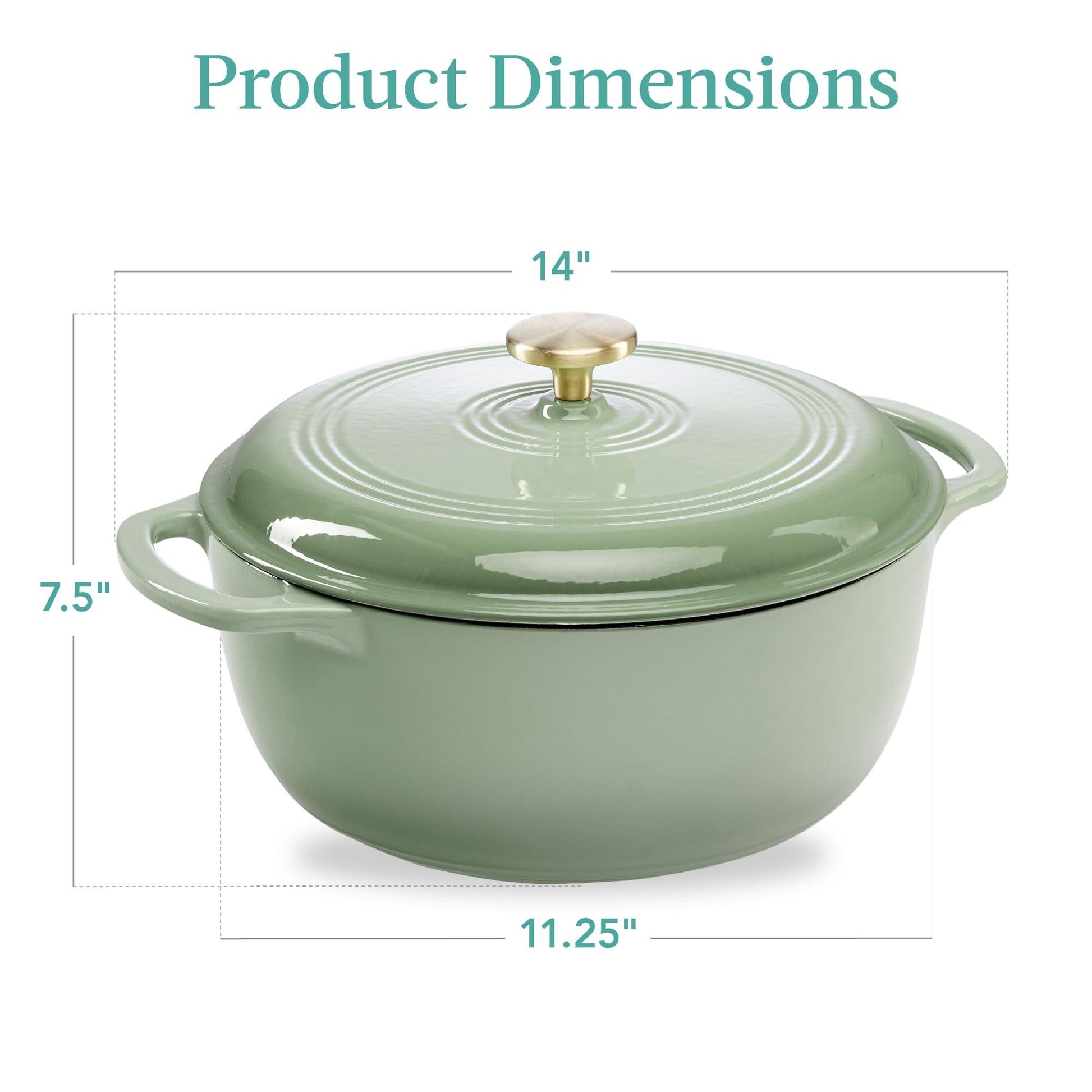 Best Choice Products 6 Quart Enamel Cast-Iron Round Dutch Oven, Family Style Heavy-Duty Pre-Seasoned Cookware for Home, Kitchen, Dining Room, Oven Safe w/Lid, Dual Handles - Sage Green - CookCave