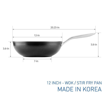 TECHEF - Onyx Collection, 12-Inch Nonstick Flat Bottom Wok/Stir-Fry Pan - PFOA Free, Dishwasher and Oven Safe, Made in Korea - CookCave