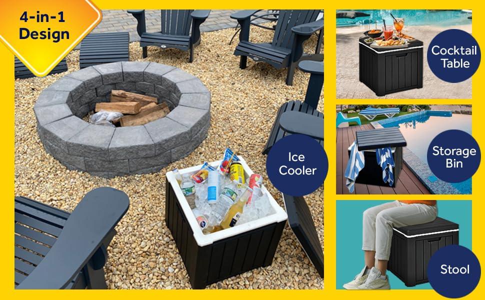 Ice Cooler/Storage Deck Box, and seat, Outdoor Ice Chest is Great to Use for Pool Accessories, Hot Tub Towel Holder, Toys, Gardening Tools, Sports Equipment, UV Resistant Resin, - CookCave