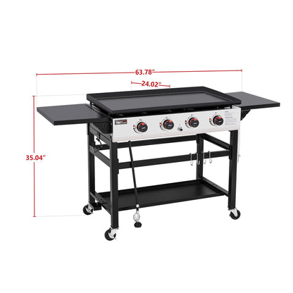 Royal Gourmet GB4002 4-Burner Flat Top Gas Grill, 36-Inch Propane Griddle Restaurant Grade Professional Barbecue Teppanyaki Cooking, For Outdoor Events, Camping and BBQ, Black - CookCave